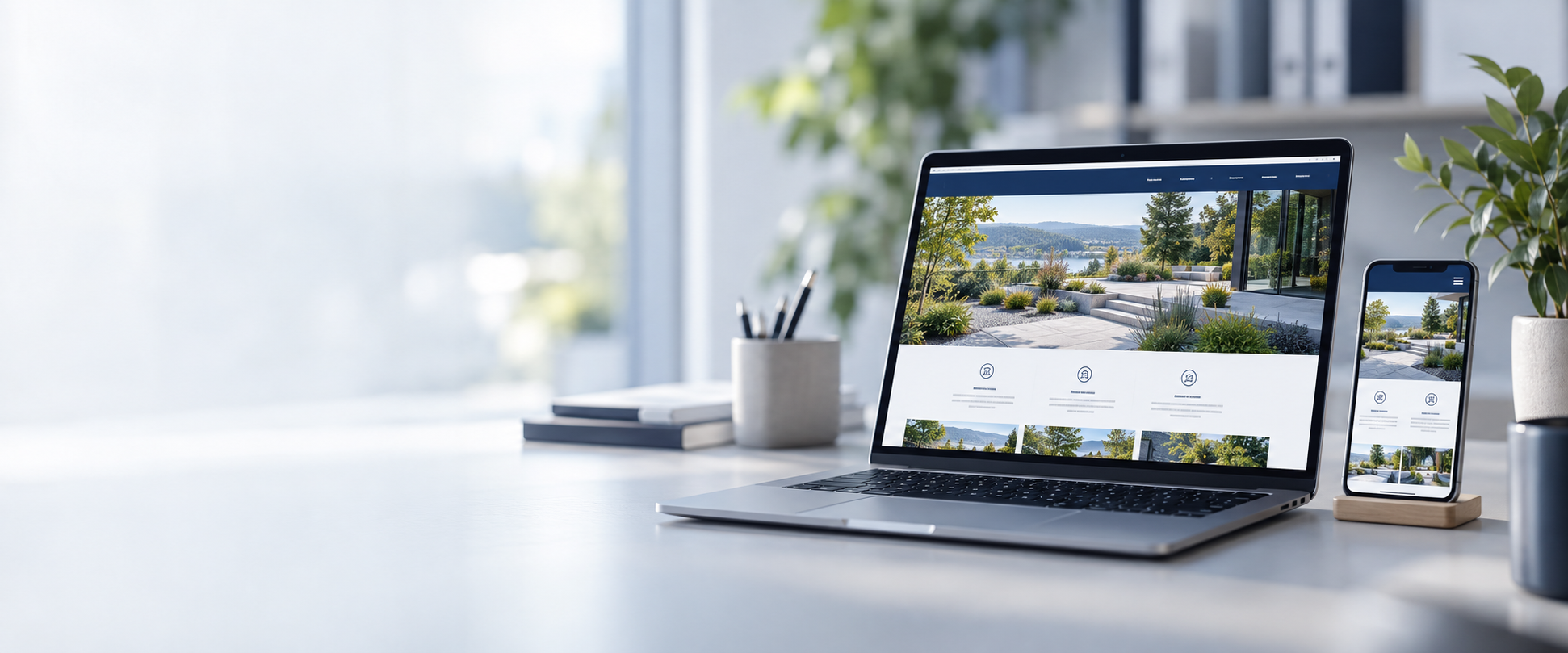 Illustration einer Unternehmenswebsite auf Laptop und Smartphone